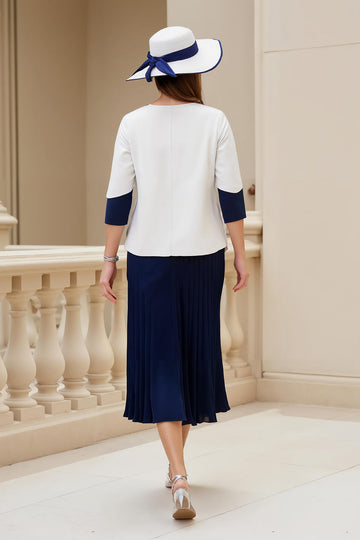 Granatowa 2-częściowa rozciągliwa satynowa sukienka dla gości weselnych A Line